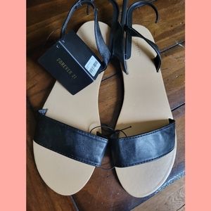 Brand New Unworn NWT Black Forever 21 XXI Sling Back Faux Leather Sandals